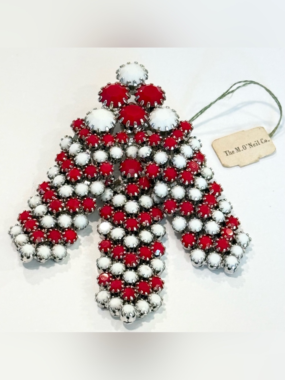 Weiss Red & White Rhinestone Ribbon Vintage Brooch Statement Silver Tone